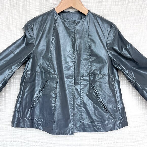 Zara Short Water Repellent Trench Coat Collarless Cropped Front Pockets - Picture 12 of 16